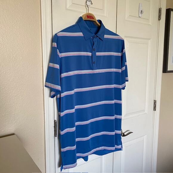 FootJoy Polo Shirt‎ Golf Stretch Short Sleeve Blue Striped Athletic Men's Large - Picture 7 of 8